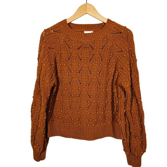 Harper Heritage Long Sleeve Crewneck Pom Pom Sweater Rust Casual Knit - S - Picture 1 of 5